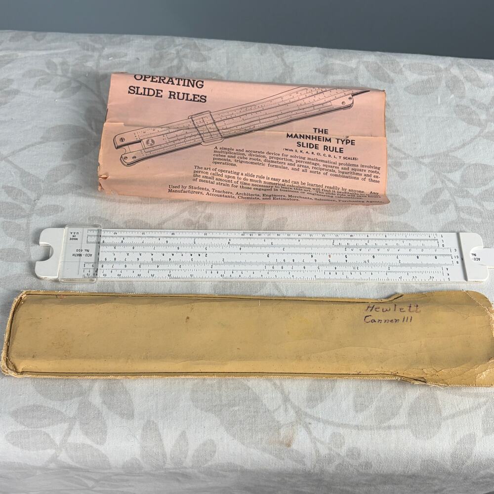 Acu-Math No. 100 Mannheim Slide Rule w Original Instructions & Case Vintage USA
